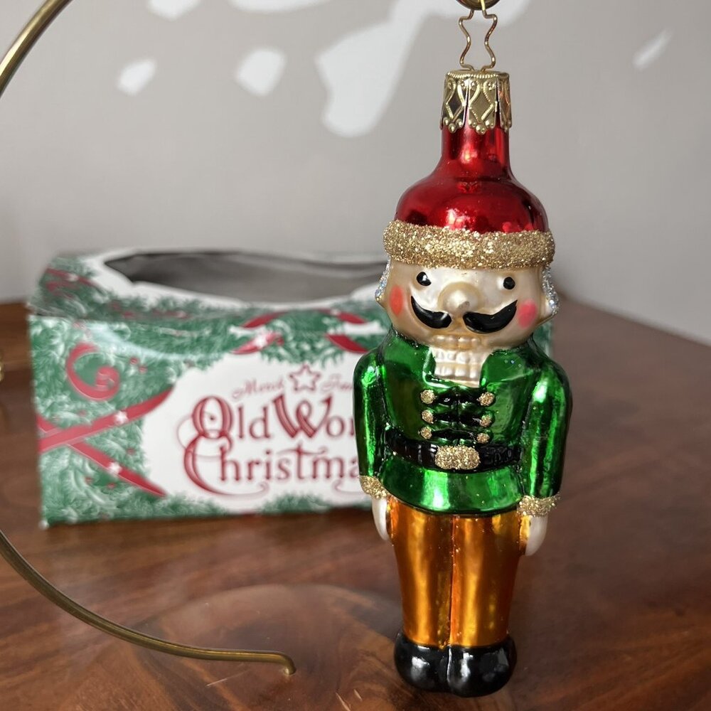 Vtg. Merck Old World Christmas Nutcracker Ornament Inge-Glas Germany w/Box Green